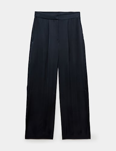 Satin Pleat Front Barrel Leg Cropped Trousers.
