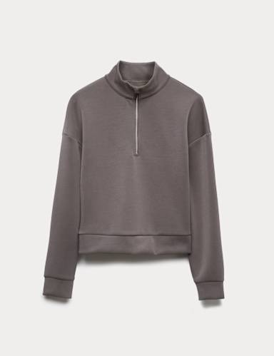 Sandwashed Funnel Neck Half Zip Sweatshirt.