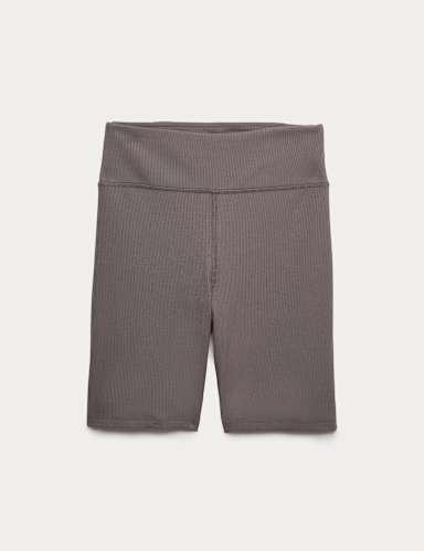 Modal Rich Ribbed High Waisted Shorts.