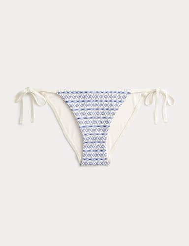 Smocked Tie Side Triangle Bikini Bottoms.