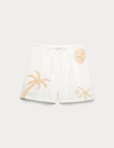 Cotton Rich Embroidered Beach Shorts.