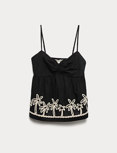 Pure Cotton Embroidered Cami Beach Top.