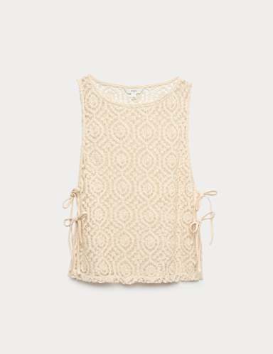 Open Textured Tie Side Sleeveless Beach Top.