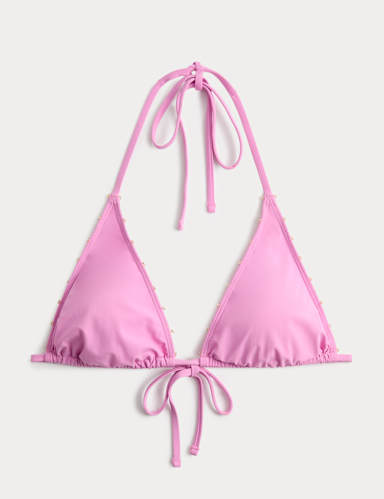 Bead Detail Triangle Bikini Top.