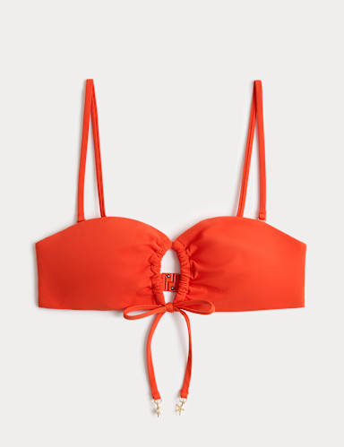 Padded Tie Front Bandeau Bikini Top.
