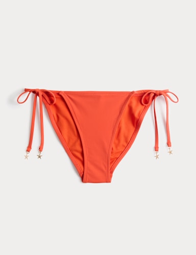 Tie Detail High Leg Bikini Bottoms.
