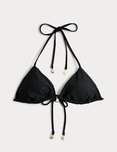Trim Detail Textured Triangle Bikini Top.