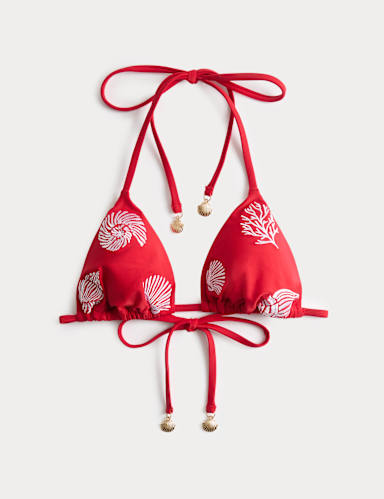 Embroidered Padded Triangle Bikini Top.