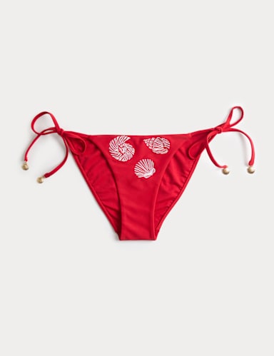 Embroidered Tie Side Bikini Bottoms.