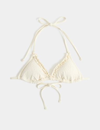 Textured Triangle Bikini Top With Tie Fastening.
