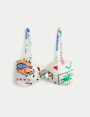 Printed Padded Bandeau Bikini Top.