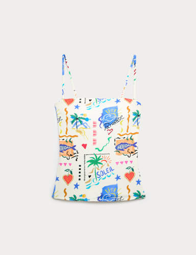 Printed Bandeau Tankini Top.