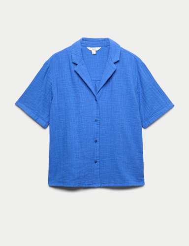 Pure Cotton Double Cloth Short Sleeve Beach Shirt.
