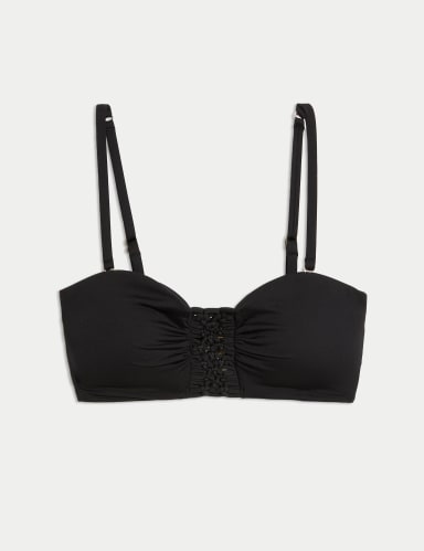 Macramé Detail Padded Bandeau Bikini Top.