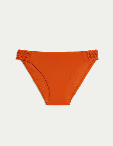Macrame Detail High Leg Bikini Bottoms.