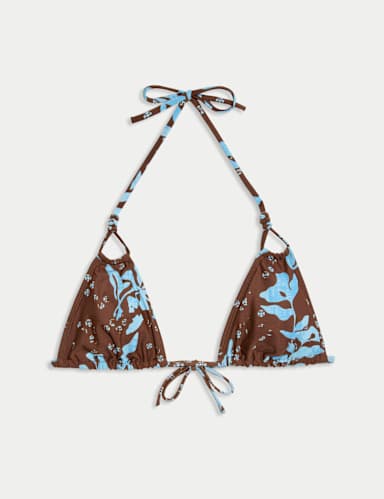 Printed Knot Front Triangle Bikini Top.