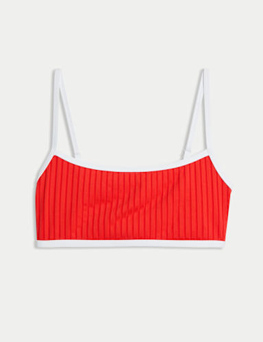 Ribbed Contrast Tipping Scoop Neck Bikini Top.