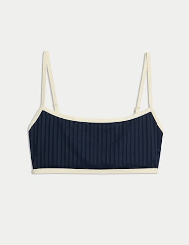 Ribbed Contrast Tipping Scoop Neck Bikini Top.