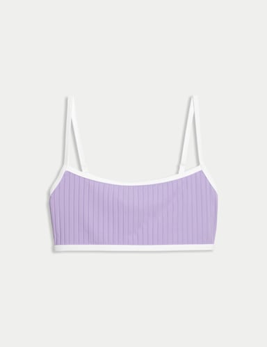 Ribbed Contrast Tipping Scoop Neck Bikini Top.