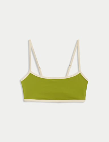 Contrast Trim Scoop Neck Bikini Top.