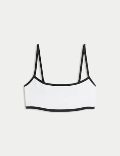 Contrast Trim Scoop Neck Bikini Top.