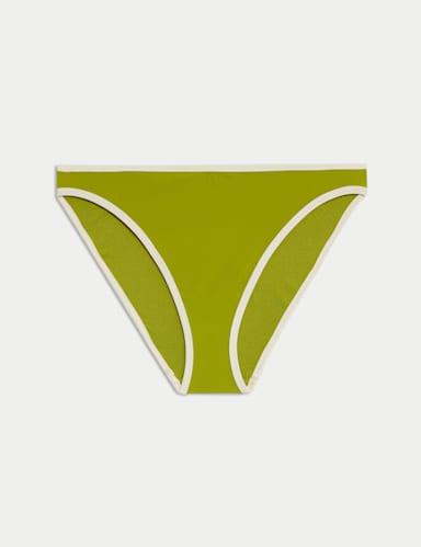 Contrast Trim High Leg Bikini Bottoms.