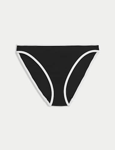 Contrast Trim High Leg Bikini Bottoms.