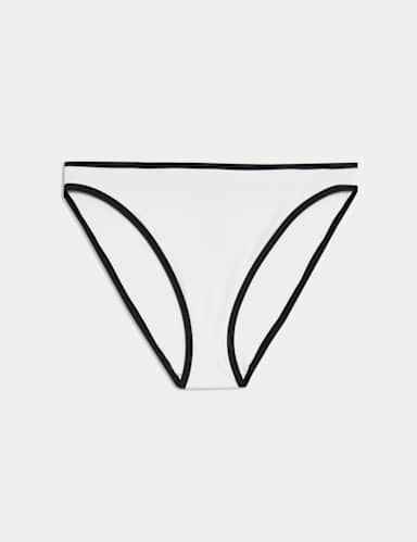Contrast Trim High Leg Bikini Bottoms.