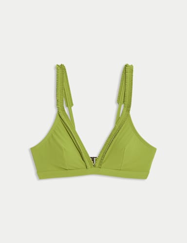 Pleated Detail Plunge Bikini Top.