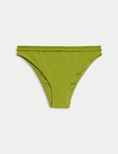 Pleated High Leg Bikini Bottoms.
