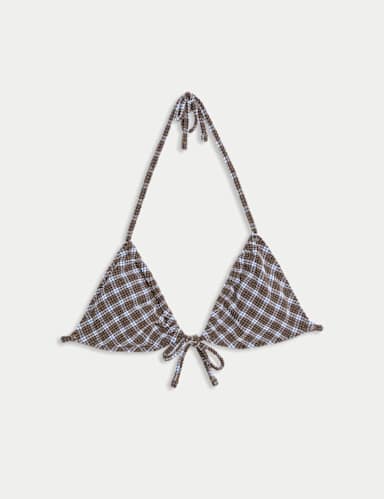Textured Checked Triangle Bikini Top.