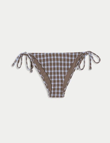 Textured Checked Tie Side Bikini Bottoms.