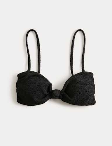 Textured Knot Front Bandeau Bikini Top.