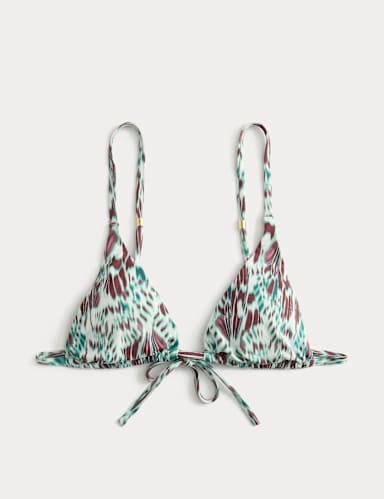 Printed Trim Detail Triangle Bikini Top.