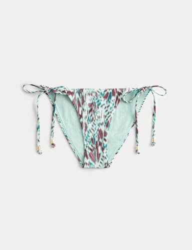 Printed Tie Side High Leg Bikini Bottoms.