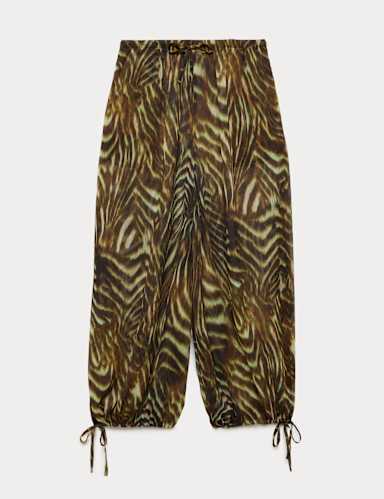 Printed Bubble Hem Beach Trousers.