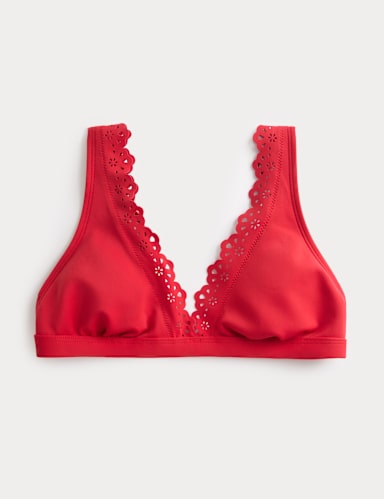 Broderie Trim Sculpt Padded Plunge Bikini Top.