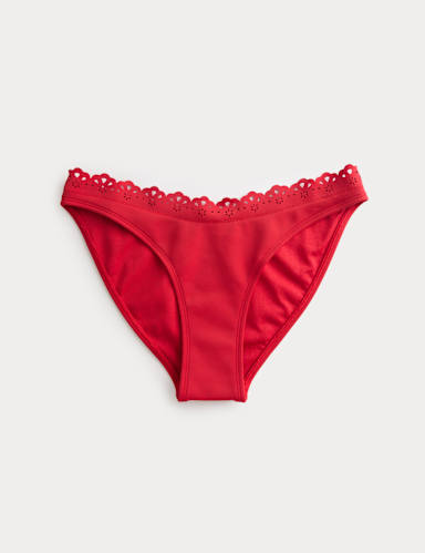 Sculpt Broderie Trim High Leg Bikini Bottoms.