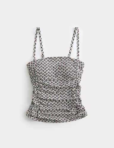 Tummy Control Printed Ruched Tankini Top.