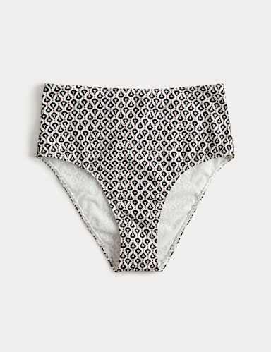 Printed High Waisted Bikini Bottoms.