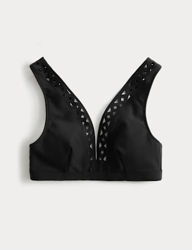 Neoprene Padded Cut Out Trim Sculpt Plunge Bikini Top.