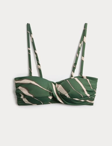 Printed Padded Twist Front Bandeau Bikini Top.