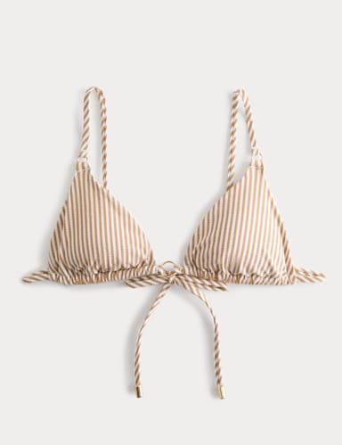 Striped Textured Triangle Padded Bikini Top.