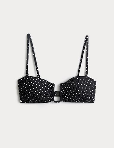 Polka Dot Padded U-Wire Bandeau Bikini Top.