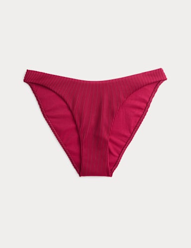 Ribbed High Leg Bikini Bottoms.