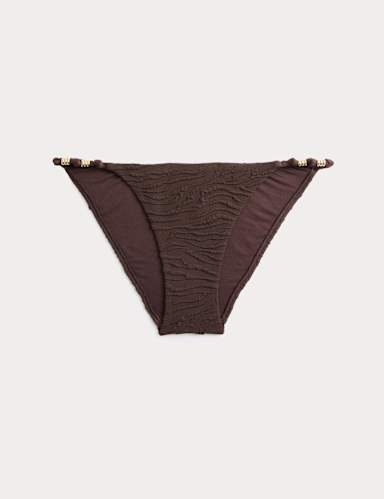 Textured Animal Print Side Detail High Leg Bikini Bottom.