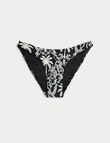 Printed High Leg Bikini Bottoms.