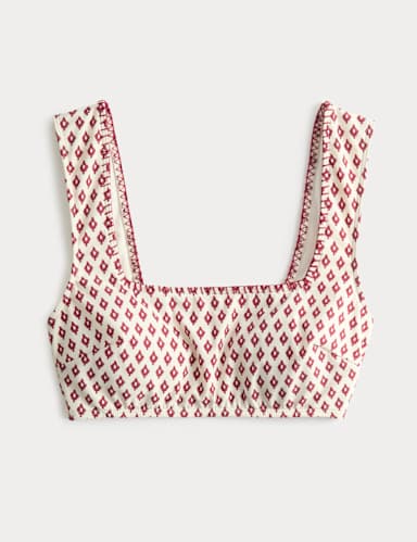 Printed Scoop Neck Whipstitch Bikini Top.