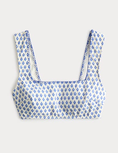 Printed Scoop Neck Whipstitch Bikini Top.