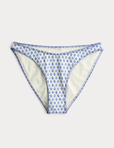 Printed Whipstitch High Leg Bikini Bottoms.